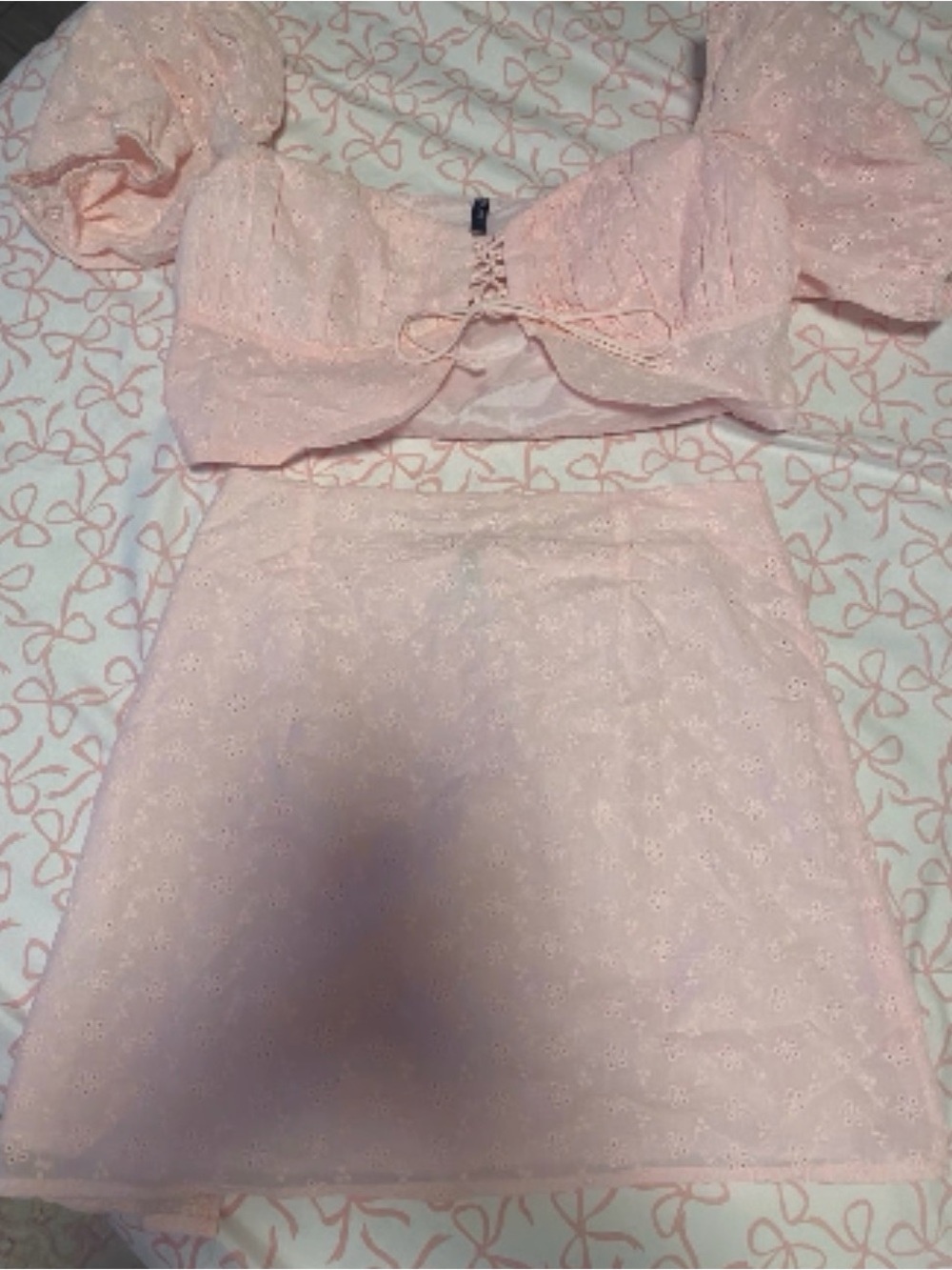 NWOT Dolls kill two piece eyelet light pink skirt set